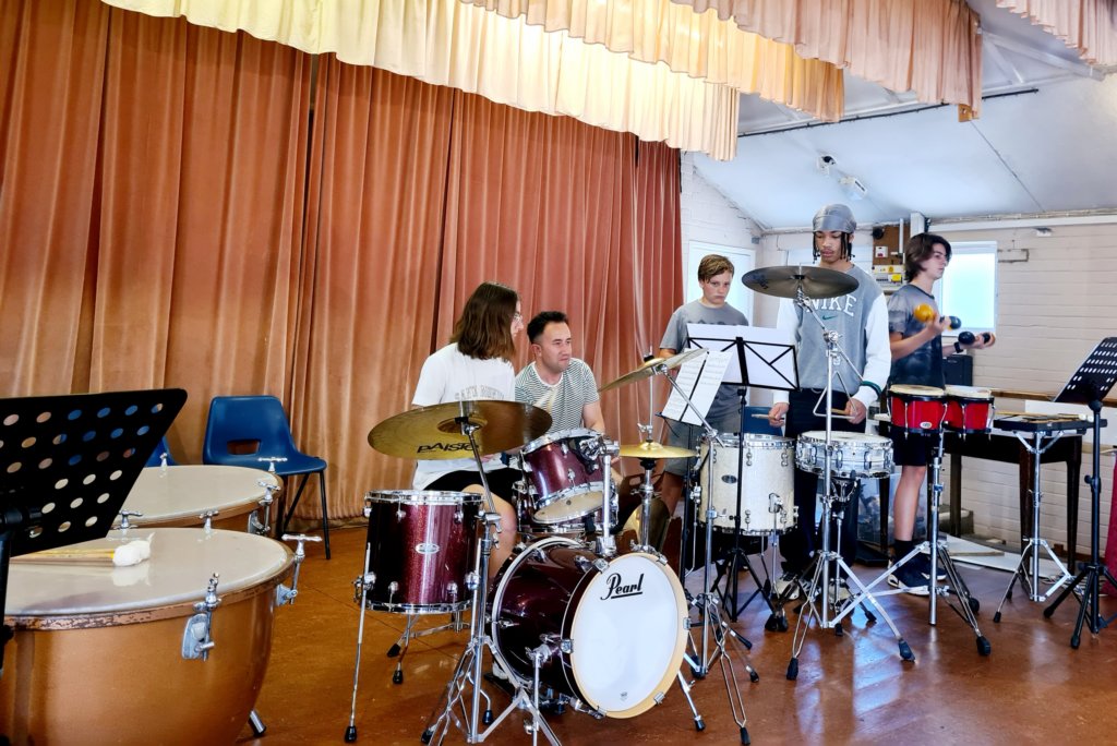 Percussion section practicing